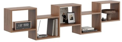 KUBUTKU Mordern - Estantería de pared, 44 x 185 x 18 cm, diseño flotante, para salón, dormitorio, oficina y cocina (nogal)