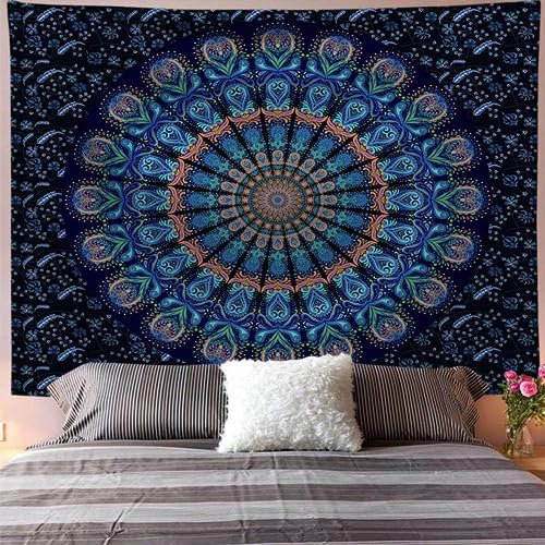 Arawat Wandteppich Mandala Wandtuch Blau - Gothic Wand Deko Aesthetic Wandteppiche Bohemian Wanddeko Boho Zimmer Deko (130 x 150cm)