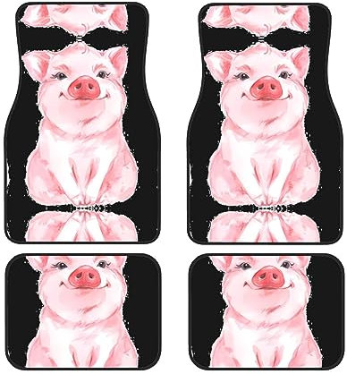 Ensemble de tapis de sol imperméables et élégants pour protéger votre voiture contre les dommages au sol – Ajustement universel Motif cochon rose
