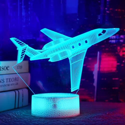 OkiyiD Flugzeug Geschenke für Mädchen, Air Craft 3D Illusionslampe, Flugzeug Nachtlicht mit Fernbedienung + Touch 16 Farbwechsel + Timer Schreibtischlampen für Mädchen Zimmerdekor (Flugzeug)