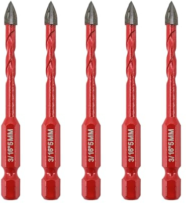 FOCSTOL Juego Brocas Seco - 5 piezas 5mm Juego Brocas Carburo con Cambio Rápido Mango Hexagonal para Madera Plástico Albañilería Cerámica Hormigón Mármol