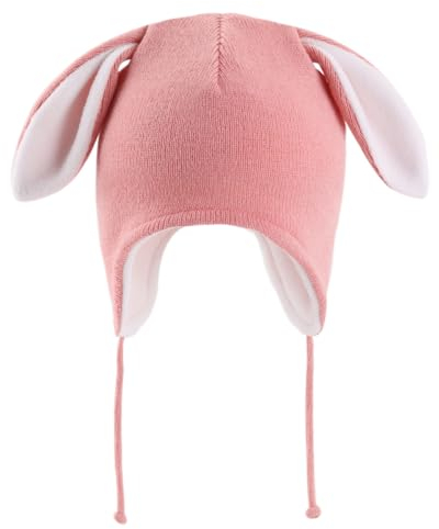 FORUHOO Mädchen Wintermütze Baby Strickmütze Jungen Beanie Warm Mütze mit Ohrenklappen(Fleece: Rose,52)