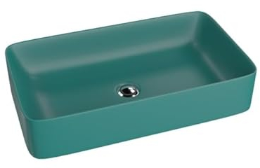 lavita Aufsatzwaschtisch Pasana Green| Aufsatzwaschbecken Rechteckig | Waschbecken ohne Überlauf und Hahnloch | Aus hochwertigem Porzellan | Waschtisch | 60,5x34x11 cm | Grün