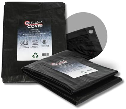 Cover Lona Impermeable / 80g/m² - Lona de protección con Ojales - para Muebles de jardín, Piscina, Coche, Caravana, Resistente a los Rayos UV, Resistente a los desgarros (Negro), 6x8m