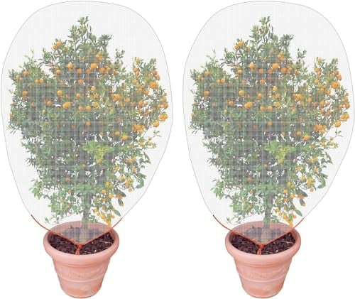 2 Pack Insect Bird Barrier Bug Netting with Drawstring, Fine Mesh Garden Netting Plant Cover Net Protect Vegetables Flower Plant Fruits (1x1.5M)