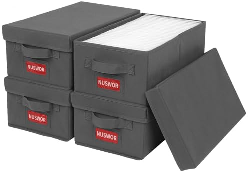 NUSWOR Premium DVD Storage Box - Stackable DVD Case Holder Organizer, DVD Storage Solutions Pack of 4- Holds up to 100 DVDs - 15.75 x 8.1 x 6.1 inches - Grey, USNWDVD4P2