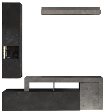 Web Convenienza Parete TV Attrezzata Horizon - Mobile Televisore in Legno con Pensili Moderno - Cemento/Piombo, 1 Colonna