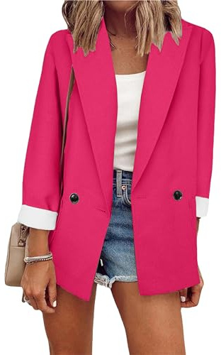 ZICUE Blazer à manches longues pour femme - Couleur unie - Style décontracté - Double bouton - Pour le travail de bureau, rose, XL
