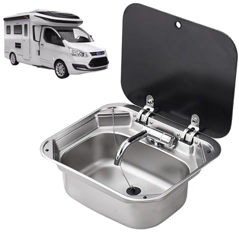 Fregadero Camper, Fregadero Multifuncional, Fregadero de Acero Inoxidable para Exteriores con Grifo Plegable