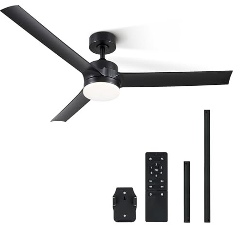 VONLUCE Ventilateur de Plafond avec Lumière Ø132CM 52 Pouces en ABS avec Télécommande 3 Lames Moteur DC Réversible Mode Été-Hiver Silencieux 6 Vitesses 30W, Noir