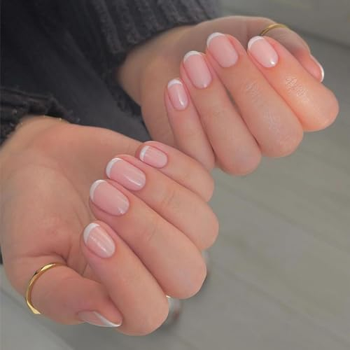 DMQ Press On False Nails - White Tip Square French Nails, 24Pcs Full Cover Stick On