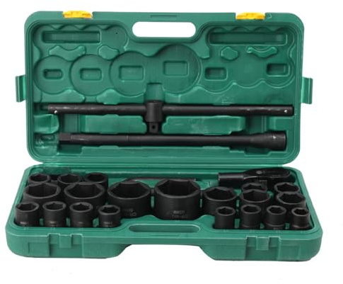 YILIKISS 3/4 and 1 Schlagschrauber Nuss Set, 26 Pcs Impact Socket Set Steckschlüsselsatz Satz, Metrische Größen (21-50 mm und 55-65 mm), CR-V-Stahl