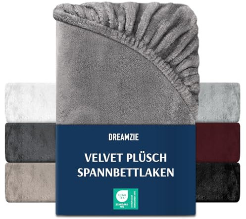 DREAMZIE Premium Frottee Spannbettlaken 140 x 200-160 x 200, Cashmere-Touch Bettlaken Jersey Fleece Spannbetttuch Laken, Grau