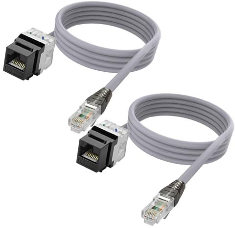 XMSJSIY CAT 6A Keystone Ethernet Verlängerungskabel RJ45 8P8C Keystone Buchse zu Stecker Netzwerk Adapter LAN Kabel Internet Draht für Router Modem PC-1.5M/4.9FT 2PCS (Keystone Buchse zu Stecker)