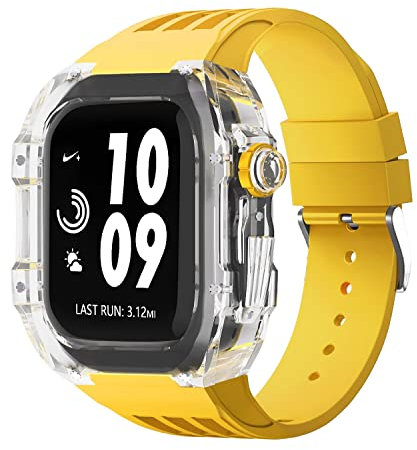 EKINS Estuche de modificación de reloj transparente de lujo, para Apple Watch de 44 mm, 45 mm, kit de modificación de bricolaje + correa de goma, para Apple Watch Band 45/44 mm SE 8 7 6 5 4 SE, For