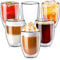 TKNO Set of 6 Double Walled Coffee Glasses Mugs Cups, for Coffee Tea Milk Juice Ice Cream Dessert, Borosilicate Heat Resistant Handle-less Glass Cups, Microwave Safe, Ideal for Hot & Cold Drinks 350ml