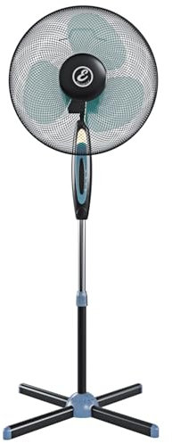 Ventilatore Da Pavimento A Piantana 3 Velocità Potente Da 50W In Metallo E ABS 3 Pale Da 40 Cm Colore Nero e Azzurro Silenzioso Oscillante Altezza e Inclinazione Regolabili Griglia Di Protezione