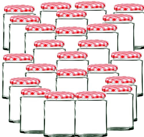 Offer Shop Jam Glass Jars with Lids Mason Jars with Red Lid | 190ml Round Air tight for Spice Pickle Jelly- 24 Set