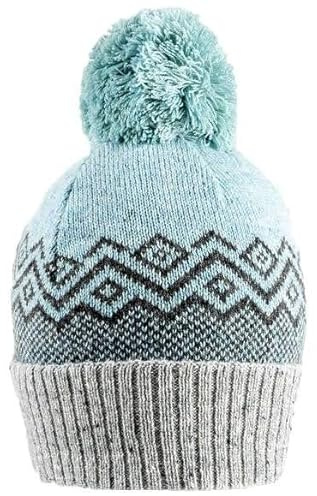 Dents Womens Jacquard Geometric Pattern Knitted Bobble Hat - Duck Egg Blue/Dove Grey