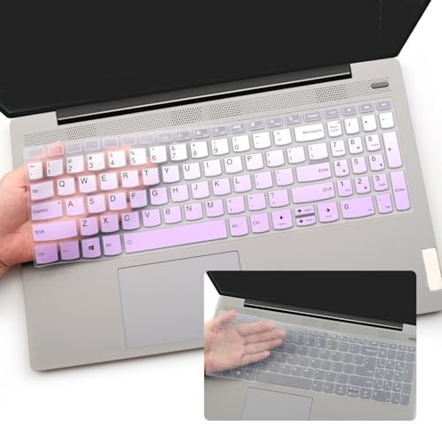 2 PCS Keyboard Cover for Lenovo V15 G4, V15 G3, V15 Gen 2 / IdeaPad 1 1i 15IJL7 15ADA07 15IAU7 15ALC7 15.6 / IdeaPad Flex 5 5i 16 / Ideapad 3 3i 15.6 / Yoga 7 7i 16 Laptop-COPurple+Clear