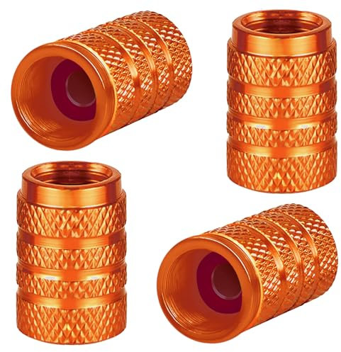 4 Stück Aluminium-Reifenventilkappen Auto-Staubkappen für Autoreifen Universal-Reifenventilkappen Autokappen mit Dichtung (Orange)