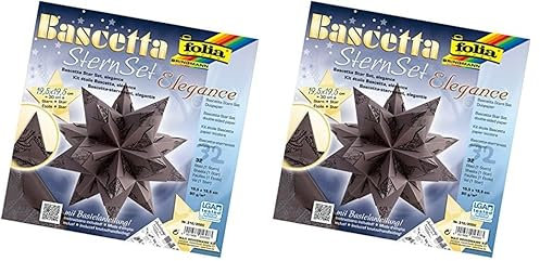 folia 211/1010 - Bastelset Bascetta Stern Elegance, Wildlife schwarz, 32 Blatt, 9,5 x 9,5 cm, fertige Größe des Papiersterns ca. 15 cm, mit ausführlicher Anleitung - ideal zur zeitlosen Dekoration