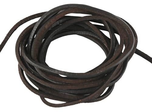 yumcute Lederband Kette, 3mm×3m Lederriemen Meterware Echtes Leder, Dunkelbraun Lederbänder Flach Band Armband Basteln, Lederschnüre für Leder Schuhspitzen, Halskette und Schmuck Herstellung