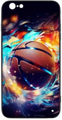 CRIVOTA Hülle Für iPhone 6/6S - Ganz Neues Basketball-Design, Glas-Rückseite + TPU, Perfekte Passform, Nach Militärstandard Getestet, Kratzfest, Handyhüllen Für Männer Und Frauen