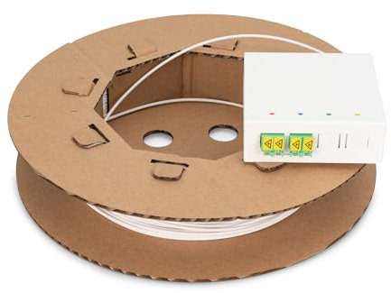 DIGITUS Kit de instalación FTTX - 30 m - Acoplador dúplex LC-APC - 4 Fibras - Toma FTTH preconfeccionada - Extremo de Cable Abierto - Montaje en Superficie - Toma de conexión FTTH - Blanco