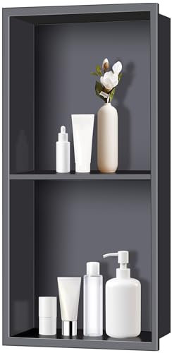 FTL Nero Nicchia da Parete per Doccia in Acciaio Inox,30 x 60 x 10cm Nicchia per Doccia da Incasso,Nicchia Bagno Doppio Strato,Nicchia da Parete Senza Telaio,Nicchia da Bagno da Incasso Doccia