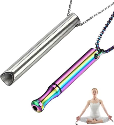 LUXIBOX 2 PCS Breathing Necklace, Color and Sliver Necklaces Mindful Breathing Meditation Necklaces for Women Men, Anxiety Relief Whistle Necklace for Cessation, Meditation