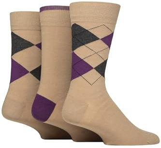 Glenmuir Men’s 3 Pair Cotton Socks – New Waverley Argyle & Plain, Soft, Breathable for Work & Dress Wear, Comfortable Everyday Fit, Classic Diamond Pattern, Size 7-11
