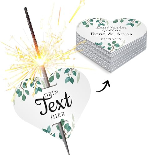 Wunderkerzen Etiketten selbst gestalten – Gastgeschenke Hochzeit, Silvester, Geburtstag – ab 50 Stück personalisiert mit Text, Namen, Datum (HERZ-04)
