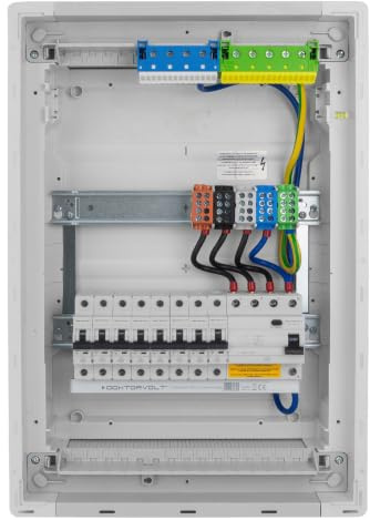 Doktorvolt Sicherungskasten Unterputz 2-reihig 24 Module – Verteilerkasten verdrahtet mit 8x MCB 1x RCCB VDE geprüft IP40 Hager Verteilerschrank 505x348x98 mm für Haus Werkstatt und Gewerbe