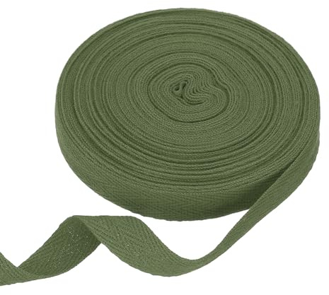 QUARKZMAN Baumwoll Gurtband 15mm x 10m (B x L) Baumwollgewebe Fischgrät-Gewebeband Bänder Schrägbänder Rolle für Kunst und Handwerk Zubehör DIY Nähen Basteln (Olivgrün)