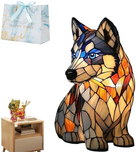 Gienslru Gartenstadl - Leuchthund Lampe, Lampe Hund - Handgefertigte Lampes, Die Herzen Erstrahlen Lässt, LED-Tischleuchten, Dekorative Led Hundelampe, Nachtlampe Aus Kunstharz (Husky)