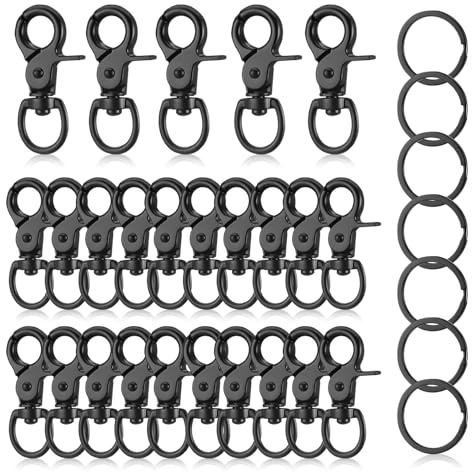 25 Stück Karabinerhaken mit Drehgelenk, Wirbelkarabiner mit 25 Schlüsselanhänger Scherenkarabiner Karabiner Drehgelenk für Hundeleine DIY Kunsthandwerk Schlüssel