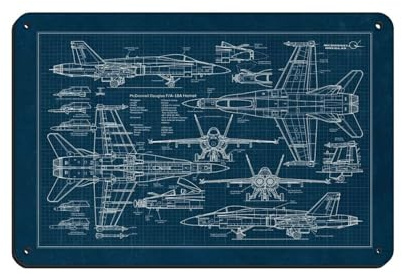 F-18 Hornet, Blaudruck, Retro-Poster, Metallblechschild, schicke Kunst, Retro, Eisenmalerei, Bar, Menschen, Höhle, Café, Familie, Garage, Poster, Wanddekoration, 20 x 30 cm