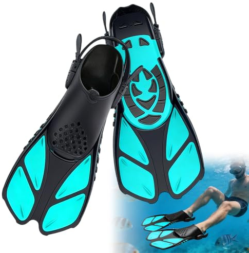 Flossen Verstellbare Schwimmflossen Kurz für Erwachsene & Kinder, Reisegröße Schnorchelflossen & Taucherflossen, Kompakt & Bequem mit Offener Ferse