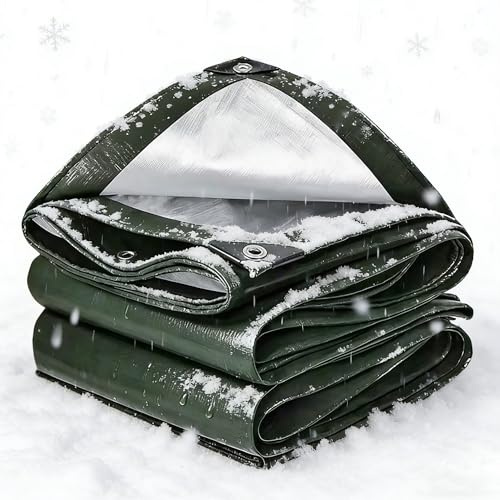 Lona Impermeable Exterior,200g/m² PE 2.5x4.5m Polietileno - Lona Suelo Piscina plástico Multiusos Protección para Barco,Construcción,Resistente a la Intemperie para Camping,Jardín,Camión Verde Plata