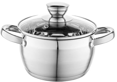 FLORINA Pentola in Acciaio Inox (2,5 l) 18 cm I Pentola con Coperchio in Vetro OLIVER I Adatta alla Lavastoviglie I Pentola per Pasta, Zuppa I Ideale per Tutti i Tipi di Fornelli e Induzione
