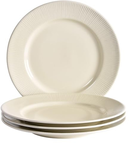Fyrklövern Nordic Dawn Flacher Teller, 4er-Set, 27 cm, Porzellan, Spülmaschinenfest, Reliefmuster, Beige (Stroh)