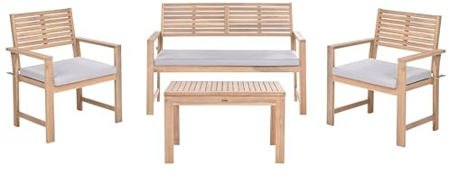 Beliani Lounge Set 4-teilig Akazienholz braun mit Auflagen grau 2-Sitzer Sofa 2 Sessel & Tisch Fiames