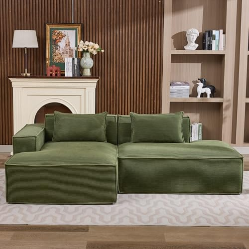 LIFEISLE L-förmiges modulares Sofa, 3-Sitzer Ecksofa mit Schlaffunktion, L Form Couch Corduroy für Wohnzimmer, Schaumstoff Sofa Chaiselounge Links Grün