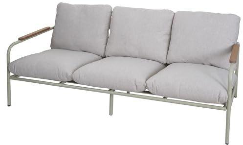 PROREGAL Aluminium-Gartenbank | HxBxT 81x184x81cm | Outdoor 3-Sitzer Sitzbank Sofa | Hellgrün | Polster Beige | Olefin Stoff (205 g/m²)