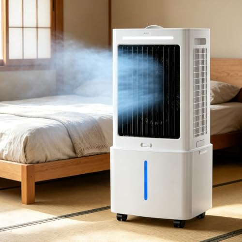 Klimagerät mobil 20L, 2000m³/h, 80W, 3 Geschw., Links-rechts-Schwenk, 2 Kühlakkus,für Schlafzimmer & Büro, energiesparend