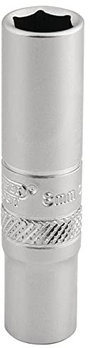 Draper 16528 1/4 Inch Square Drive 6 Point Metric Deep Socket, 8mm, Blue