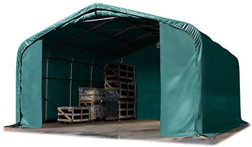 TOOLPORT Lagerzelt 6x6 m Zelthalle Unterstand / 2,6 m Seitenhöhe feuersichere PRIMEtex PVC Plane 2300 N dunkelgrün mit Statik