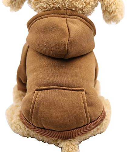 Jecikelon Winter Dog Hoodie Sweatshirts with Pockets Warm Dog Clothes for Small Dogs Chihuahua Coat Clothing Puppy Cat Custume (Coffee, Small)