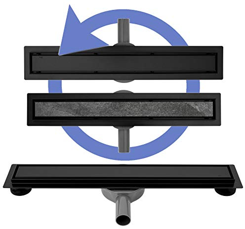 VBChome Duschrinne 60 cm Schwarz Bodenablauf doppelseitige Ablauf Selbstreinigender Siphon mit Geruchsstop Größen 60-100cm Duschablauf sehr flach, Komplettset Ablaufrinne für Badezimmer